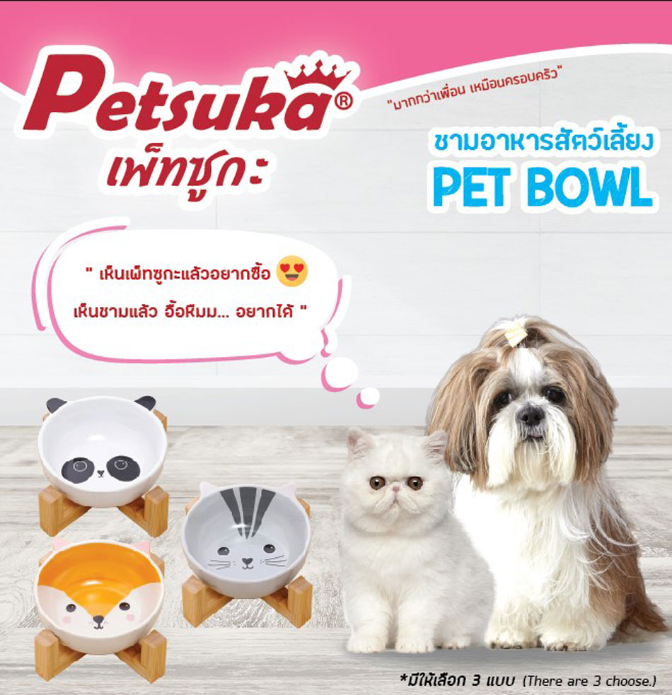 ชามเซรามิคสัตว์เลี้ยง Petsuka พร้อมฐานรองสไตล์ญี่ปุ่น สำหรับสุนัขและแมว รูปสุนัขจิ้งจอก