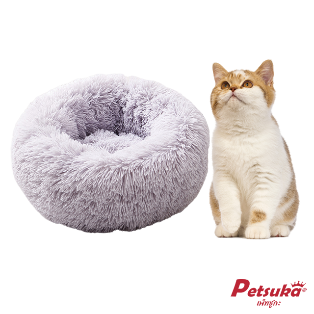 ที่นอนขนนุ่มโดนัท Petsuka สำหรับสัตว์เลี้ยง สีเทาอ่อน